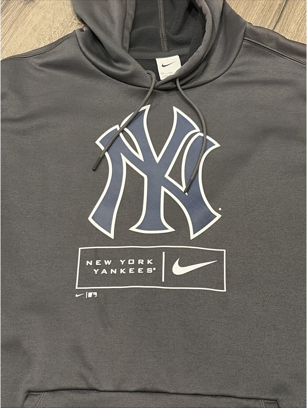 NY Yankees Nike MLB Hoodie Sweatshirt XXL Gray Navy Logo Baseball